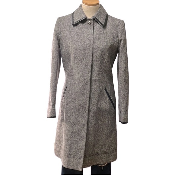 Coach Long Wool Herringbone Coat, Gray, Small - Picture 2 of 13